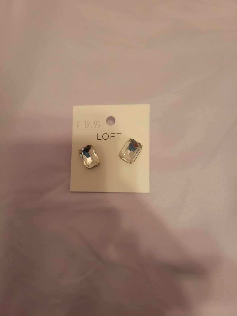 LOFT Silver-Tone Clear Crystal Rectangle Stud Earrings